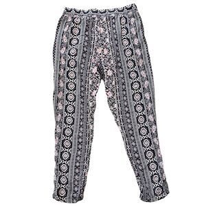 BCBG Maxazria BohoGrey Pink Black Floral Dressy Jogger Pants M Elastic Waist NEW